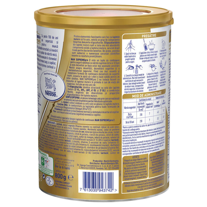 Nestle Nan Supreme Pro 2 | Formula Speciala Lapte Praf de la 6 Luni | 800 g